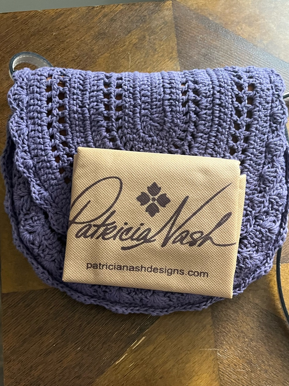 Patricia Nash Purple Crochet Crossbody with White Strap - Picture 6 of 7